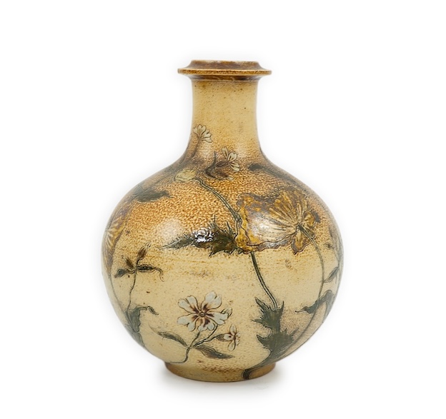 Robert Wallace Martin for Martin Brothers: A salt-glazed stoneware vase decorated with wild flowers